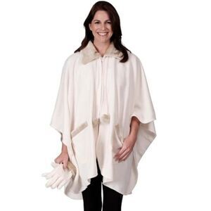 Le Moda  Cape Coat Faux Fur Trim Color Cream OSFM